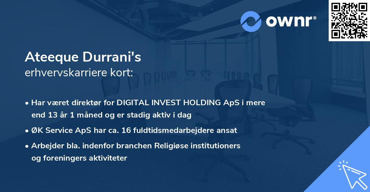 Ateeque Durrani's erhvervskarriere kort
