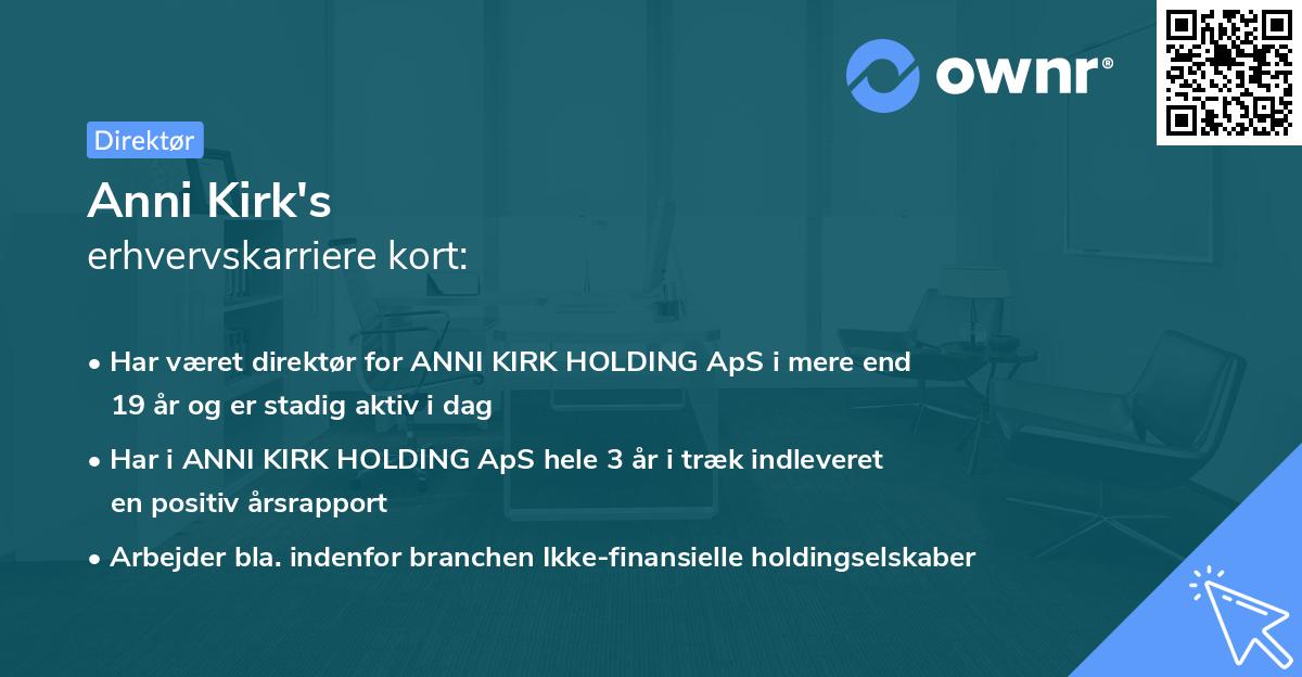 Anni Kirk's erhvervskarriere kort