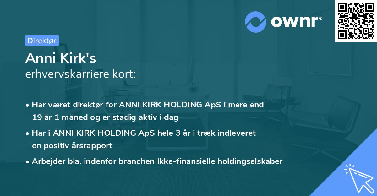 Anni Kirk's erhvervskarriere kort