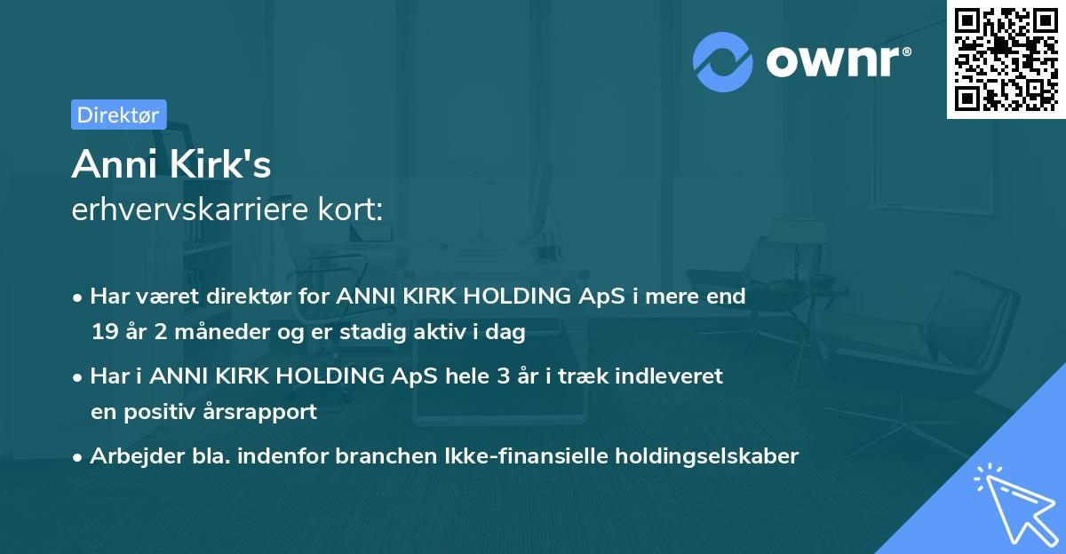 Anni Kirk's erhvervskarriere kort