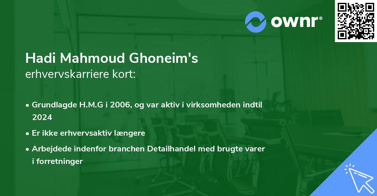 Hadi Mahmoud Ghoneim's erhvervskarriere kort