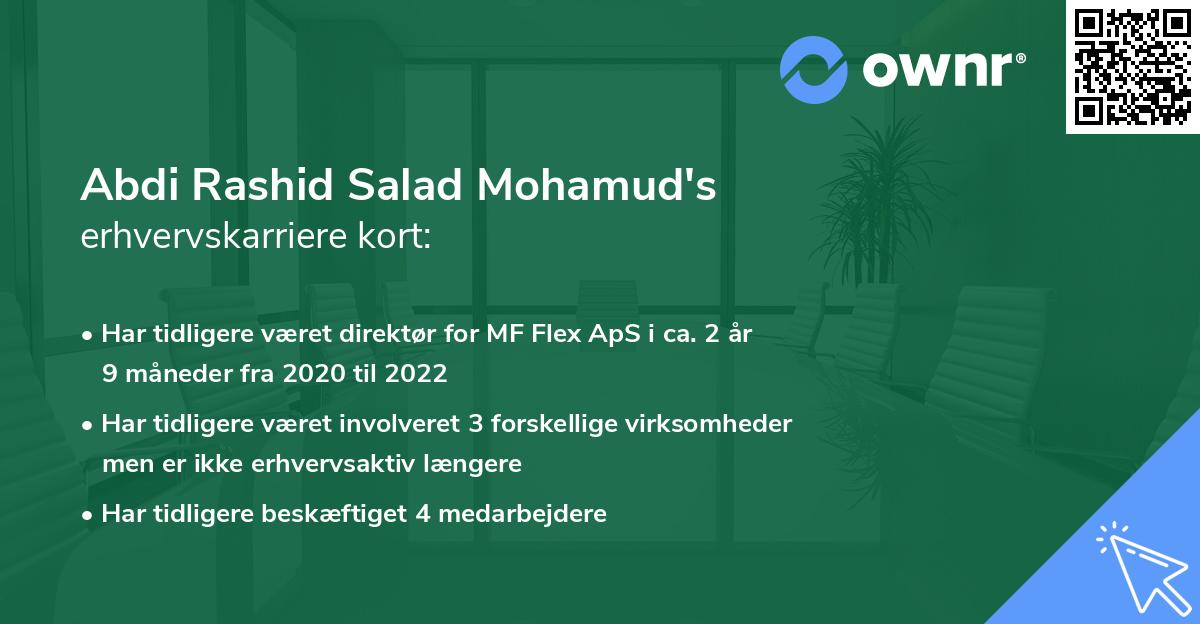 Abdi Rashid Salad Mohamud's erhvervskarriere kort