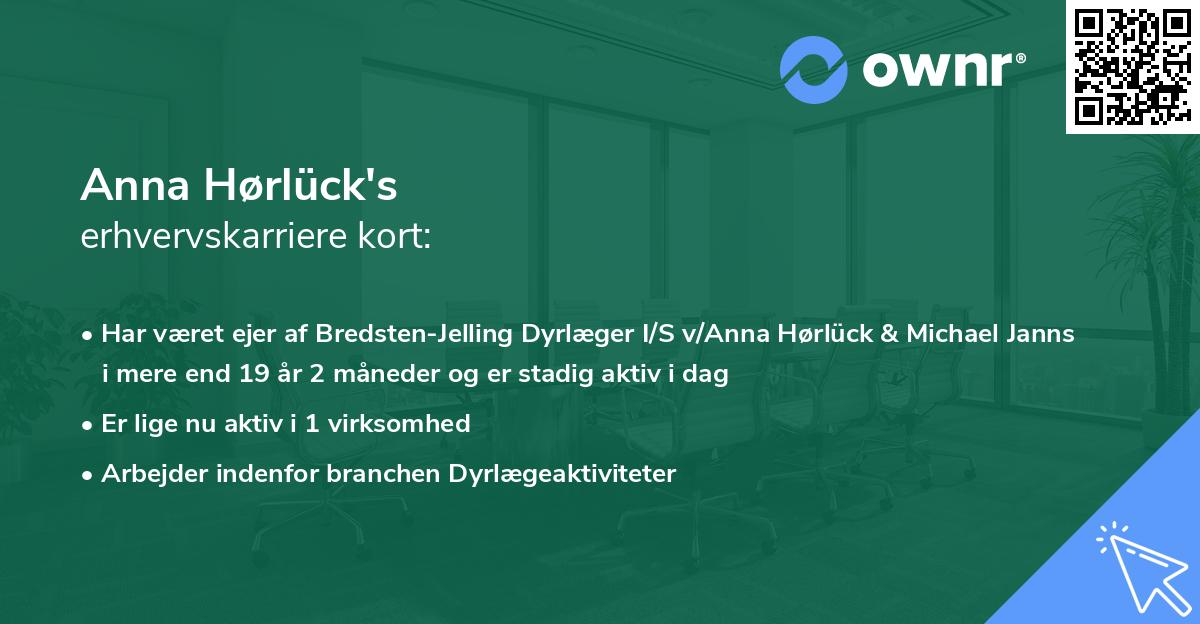 Anna Hørlück's erhvervskarriere kort