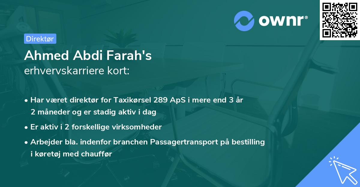 Ahmed Abdi Farah's erhvervskarriere kort