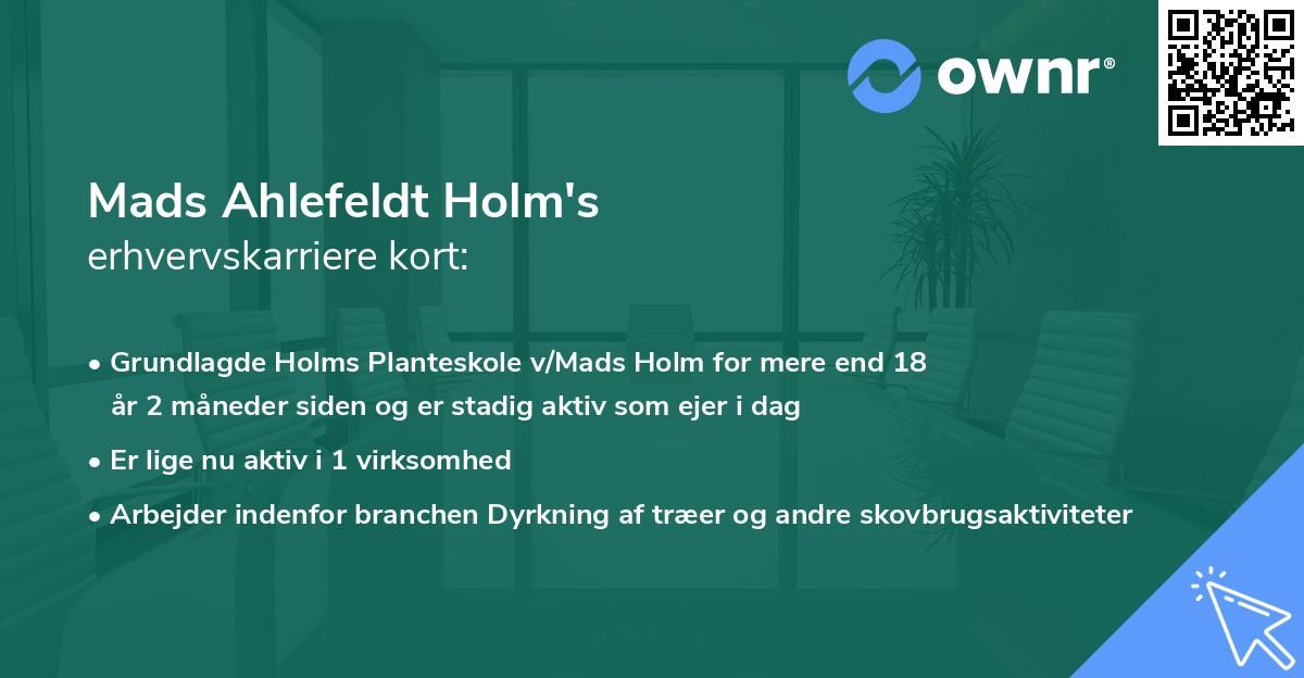 Mads Ahlefeldt Holm's erhvervskarriere kort