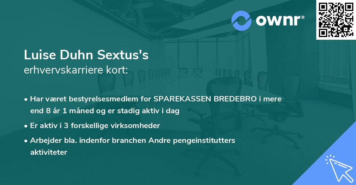 Luise Duhn Sextus's erhvervskarriere kort
