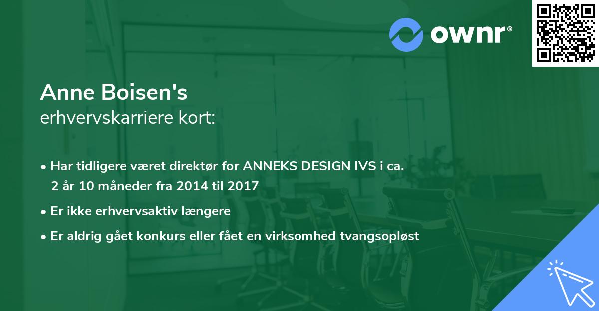 Anne Boisen's erhvervskarriere kort