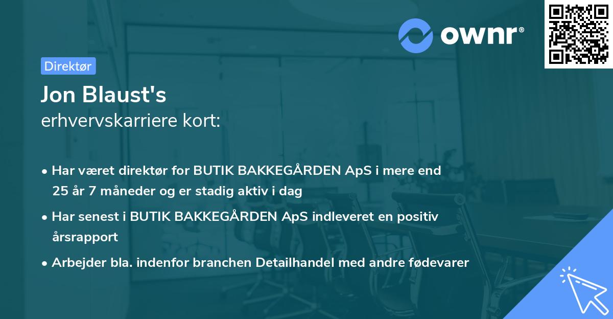 Jon Blaust's erhvervskarriere kort