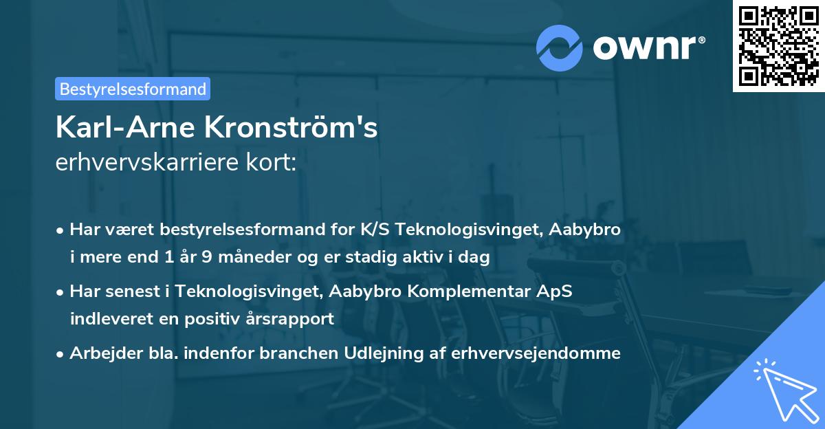 Karl-Arne Kronström's erhvervskarriere kort