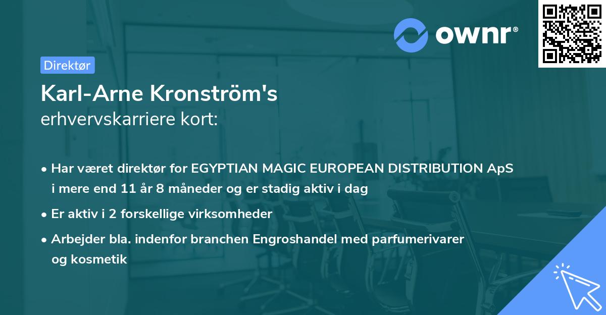 Karl-Arne Kronström's erhvervskarriere kort