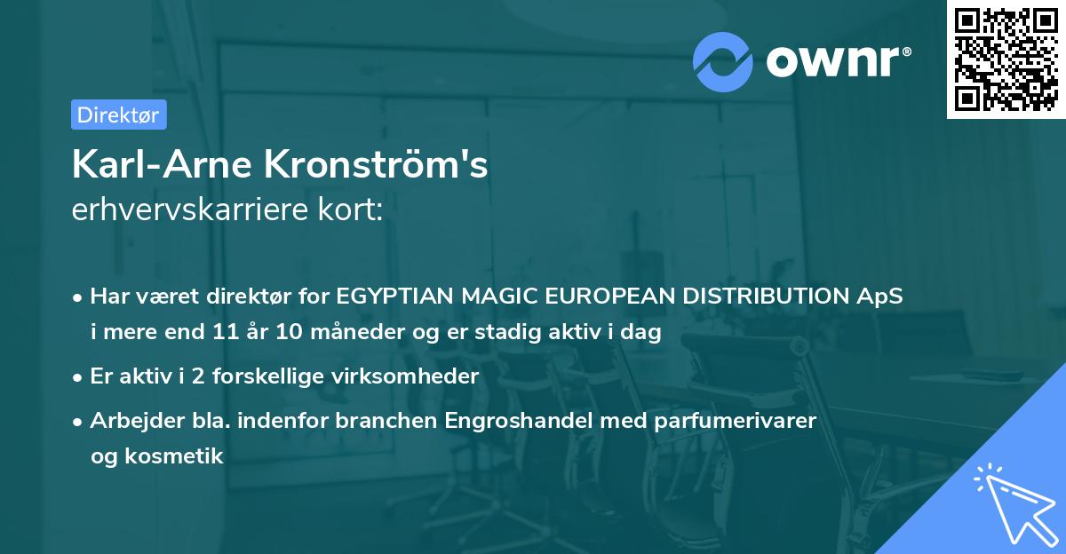 Karl-Arne Kronström's erhvervskarriere kort