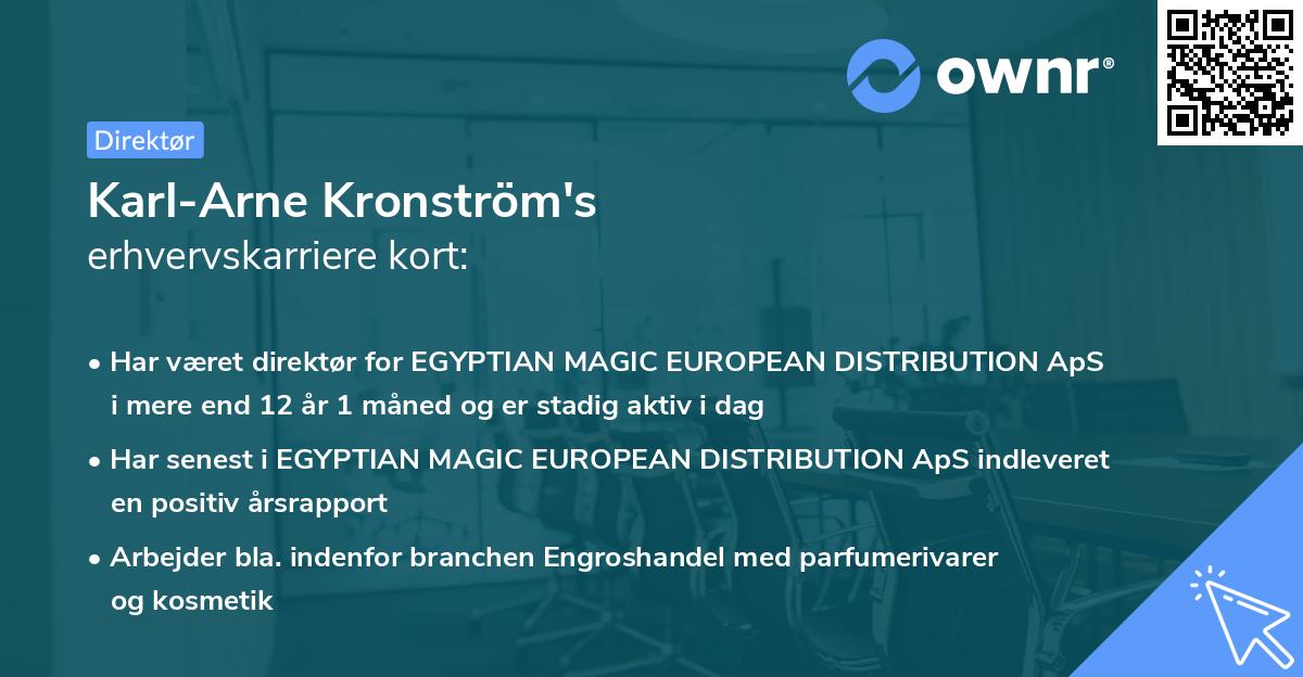 Karl-Arne Kronström's erhvervskarriere kort
