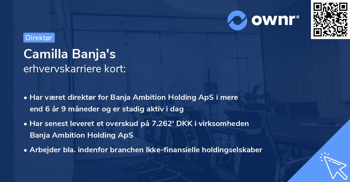 Camilla Banja's erhvervskarriere kort