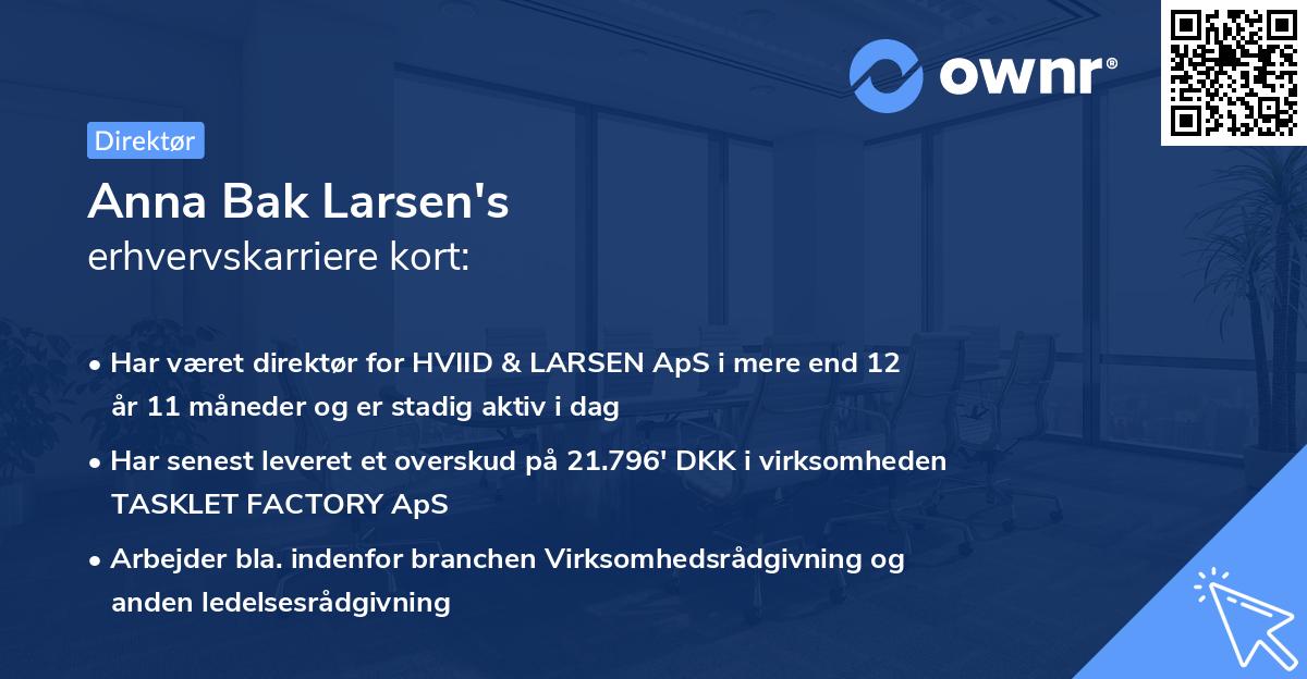 Anna Bak Larsen's erhvervskarriere kort