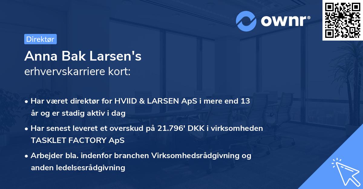 Anna Bak Larsen's erhvervskarriere kort
