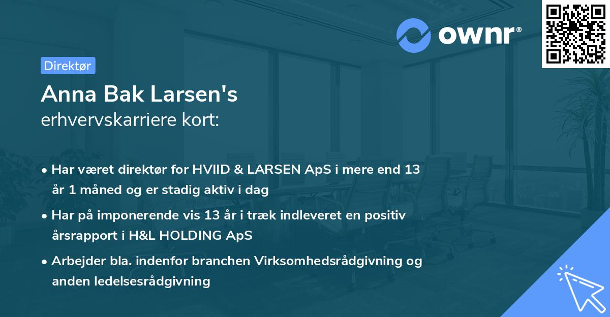 Anna Bak Larsen's erhvervskarriere kort