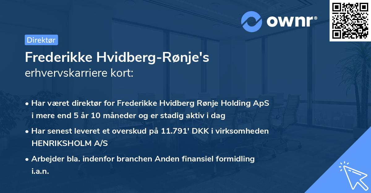 Frederikke Hvidberg-Rønje's erhvervskarriere kort