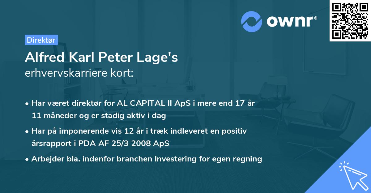 Alfred Karl Peter Lage's erhvervskarriere kort