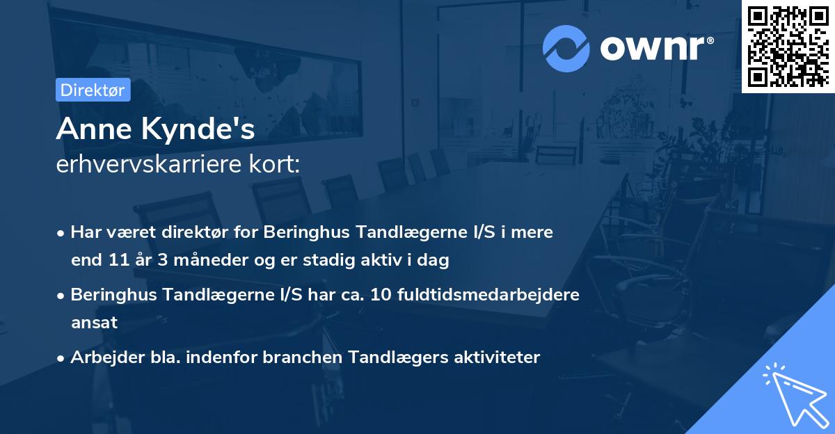 Anne Kynde's erhvervskarriere kort