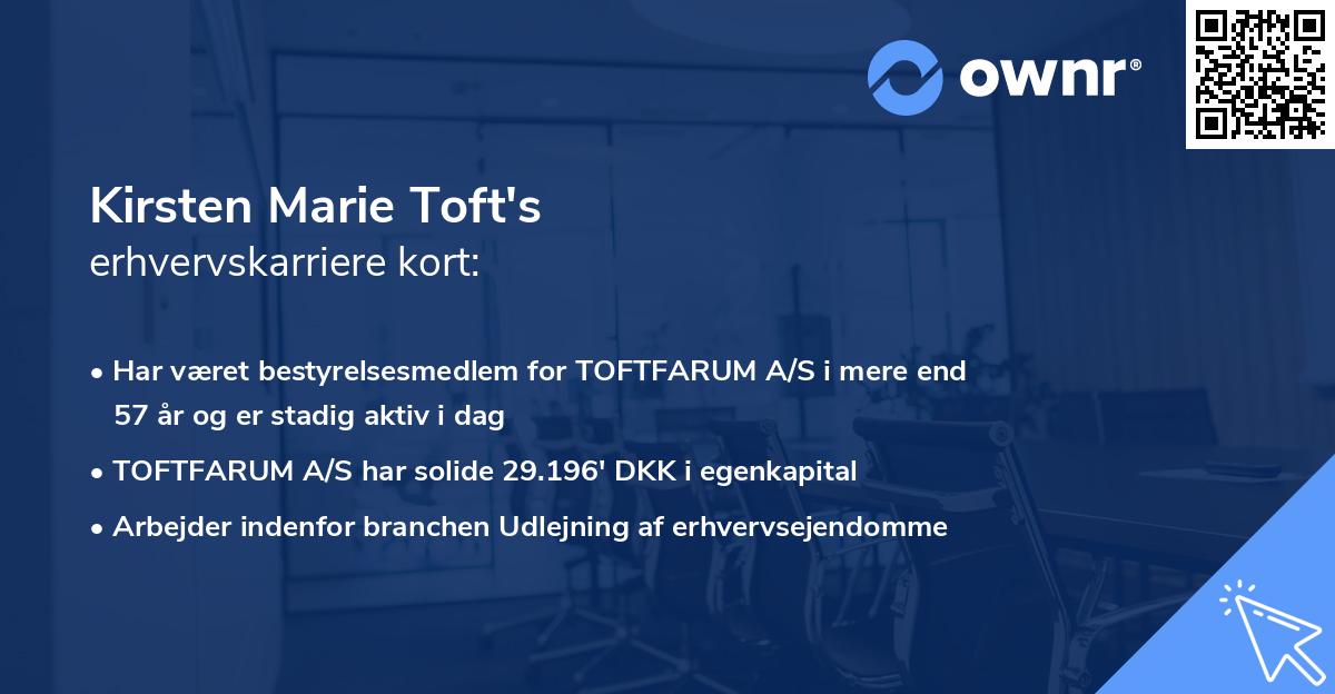 Kirsten Marie Toft's erhvervskarriere kort