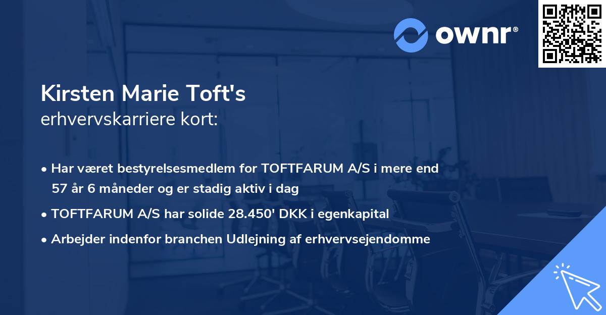 Kirsten Marie Toft's erhvervskarriere kort