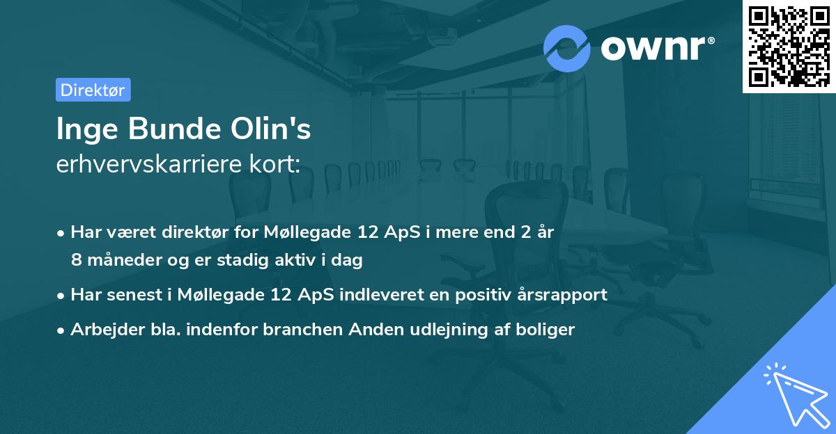 Inge Bunde Olin's erhvervskarriere kort