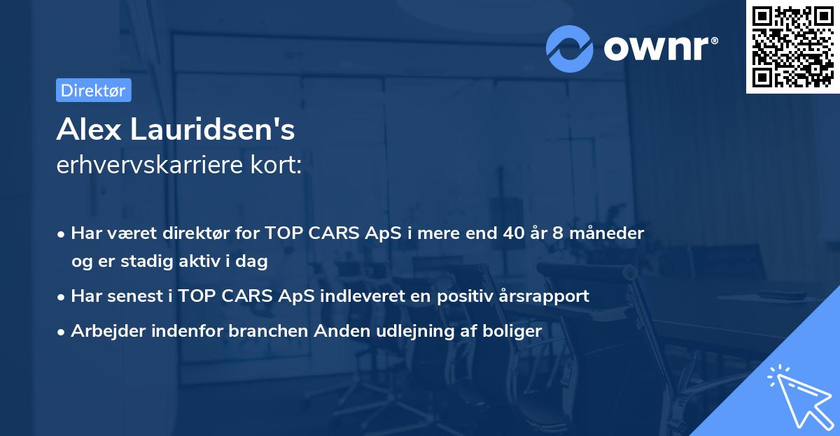 Alex Lauridsen's erhvervskarriere kort