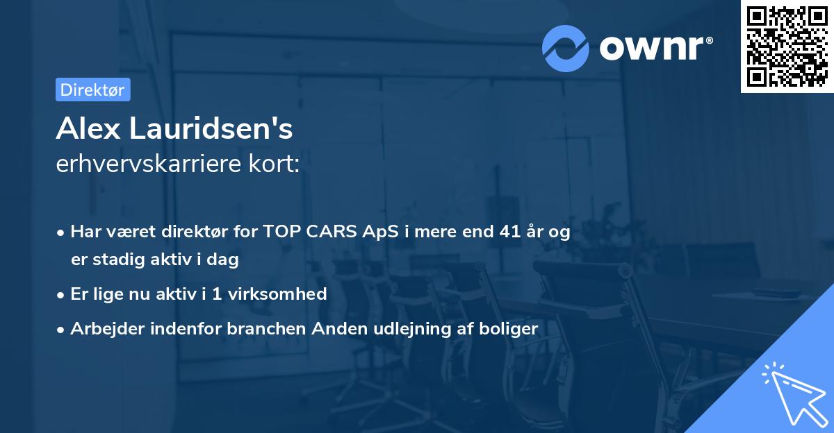 Alex Lauridsen's erhvervskarriere kort