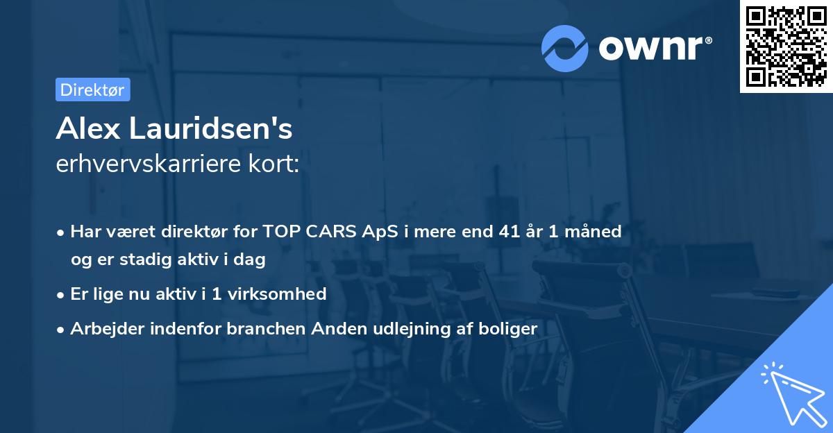 Alex Lauridsen's erhvervskarriere kort