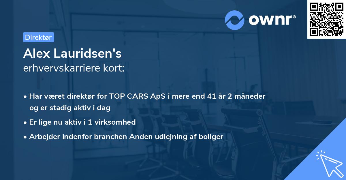 Alex Lauridsen's erhvervskarriere kort