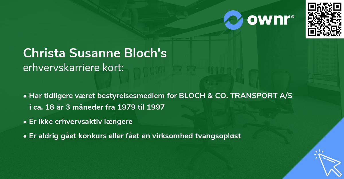 Christa Susanne Bloch's erhvervskarriere kort