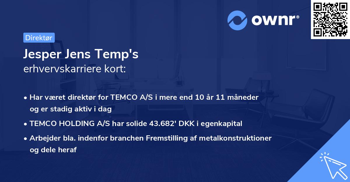 Jesper Jens Temp's erhvervskarriere kort