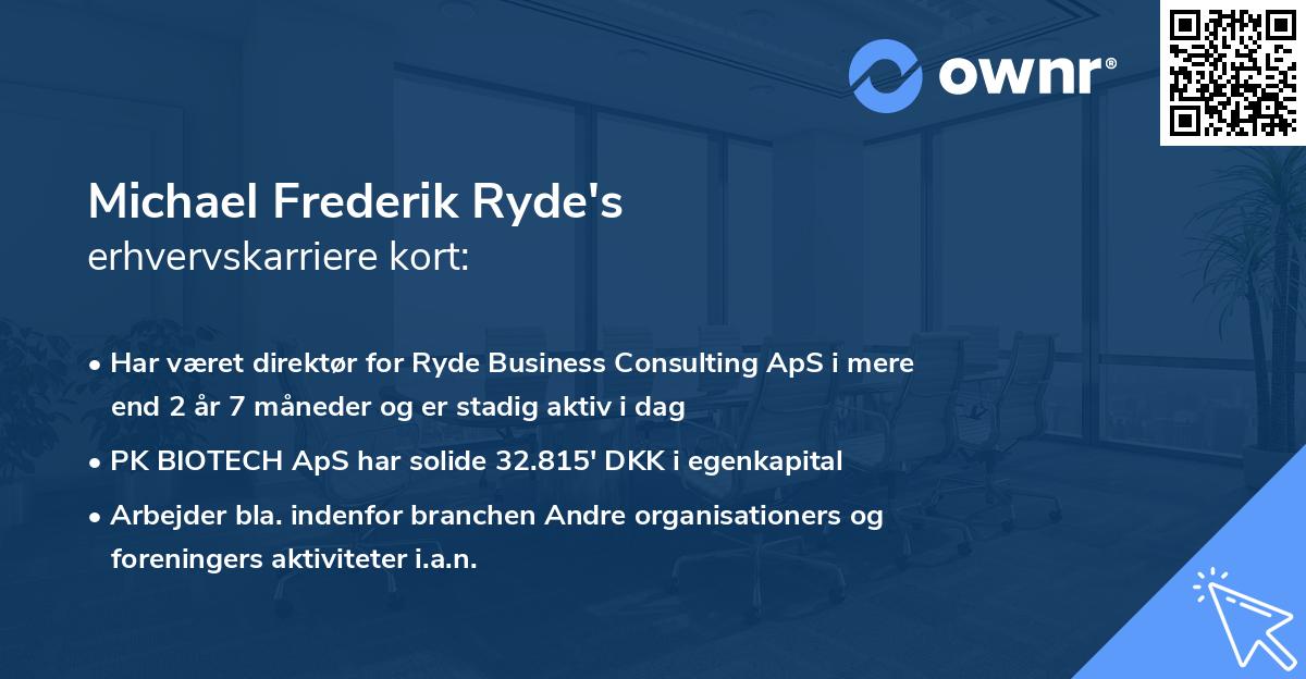 Michael Frederik Ryde's erhvervskarriere kort