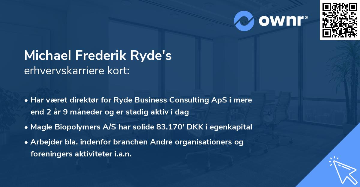 Michael Frederik Ryde's erhvervskarriere kort