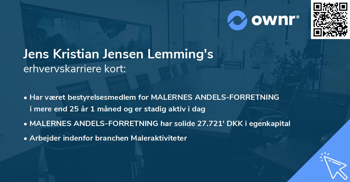 Jens Kristian Jensen Lemming's erhvervskarriere kort