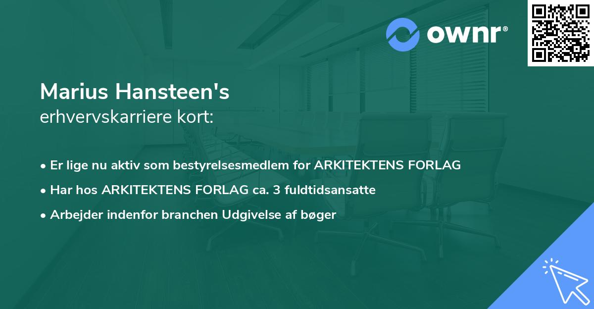 Marius Hansteen's erhvervskarriere kort