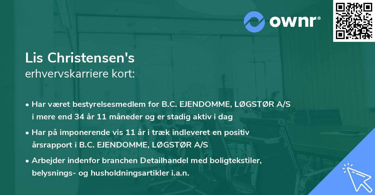 Lis Christensen's erhvervskarriere kort