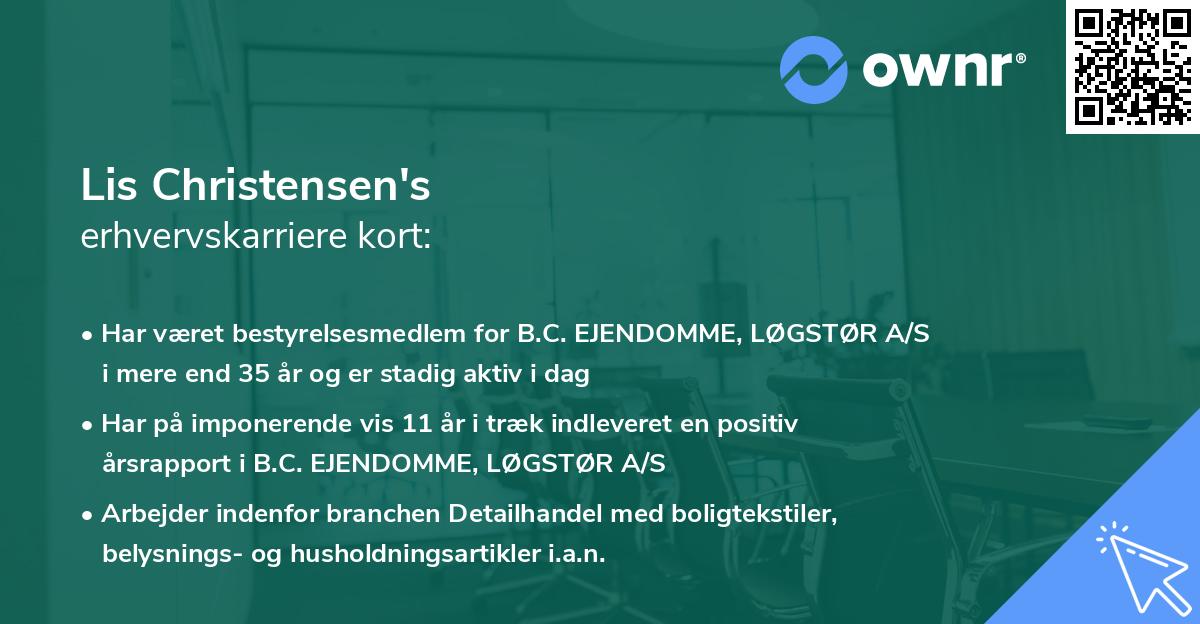 Lis Christensen's erhvervskarriere kort