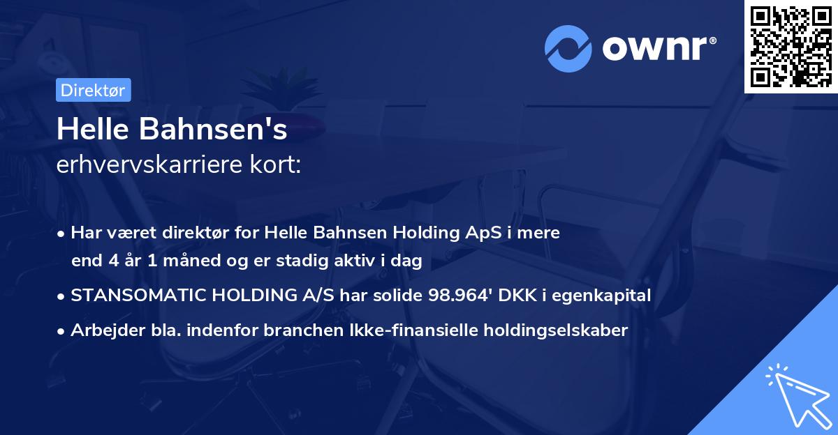 Helle Bahnsen's erhvervskarriere kort