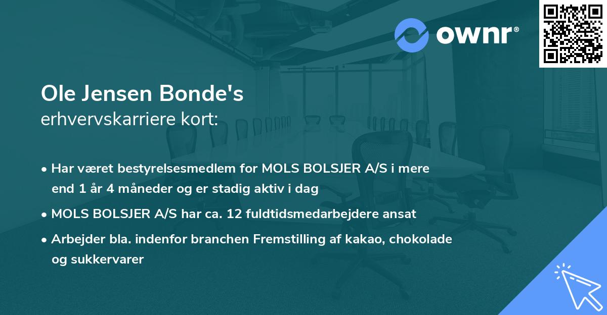 Ole Jensen Bonde's erhvervskarriere kort