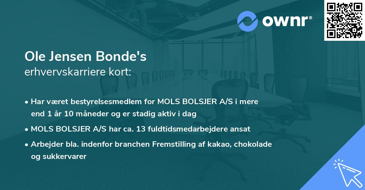 Ole Jensen Bonde's erhvervskarriere kort