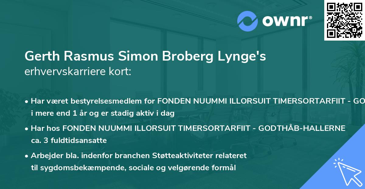 Gerth Rasmus Simon Broberg Lynge's erhvervskarriere kort