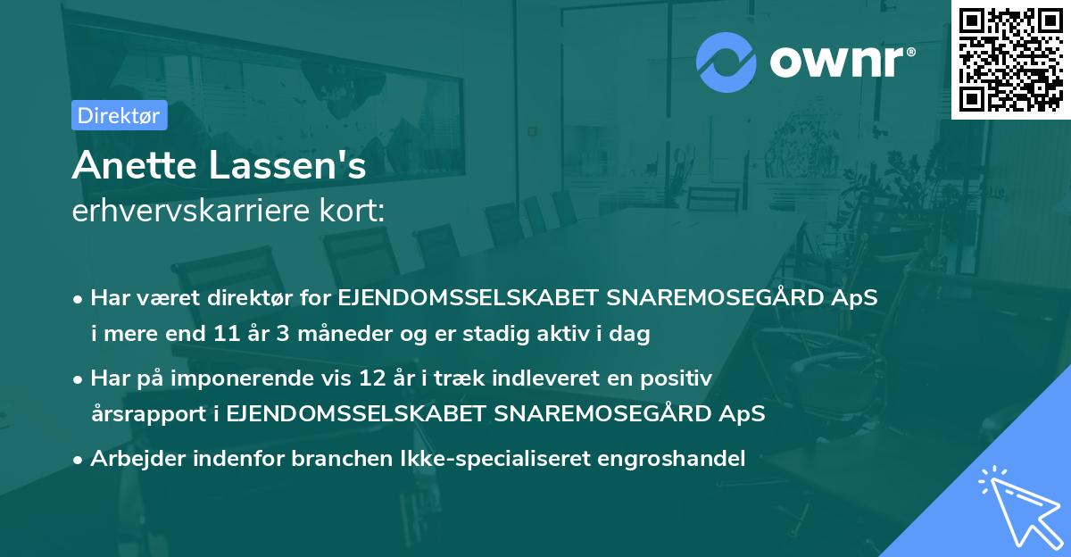 Anette Lassen's erhvervskarriere kort