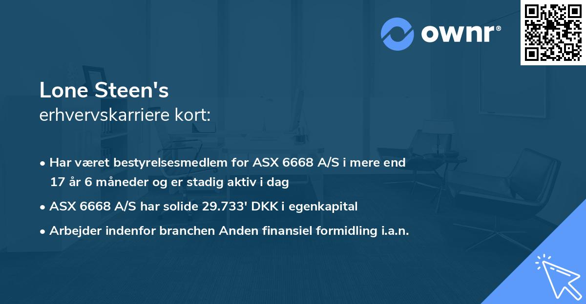 Lone Steen's erhvervskarriere kort