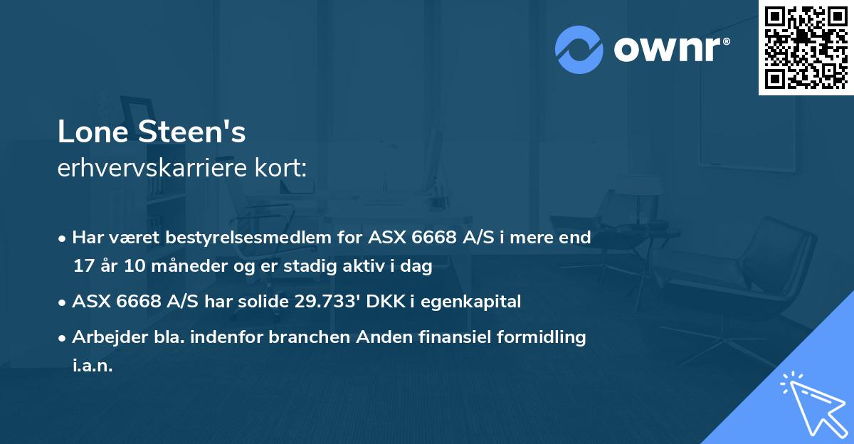 Lone Steen's erhvervskarriere kort