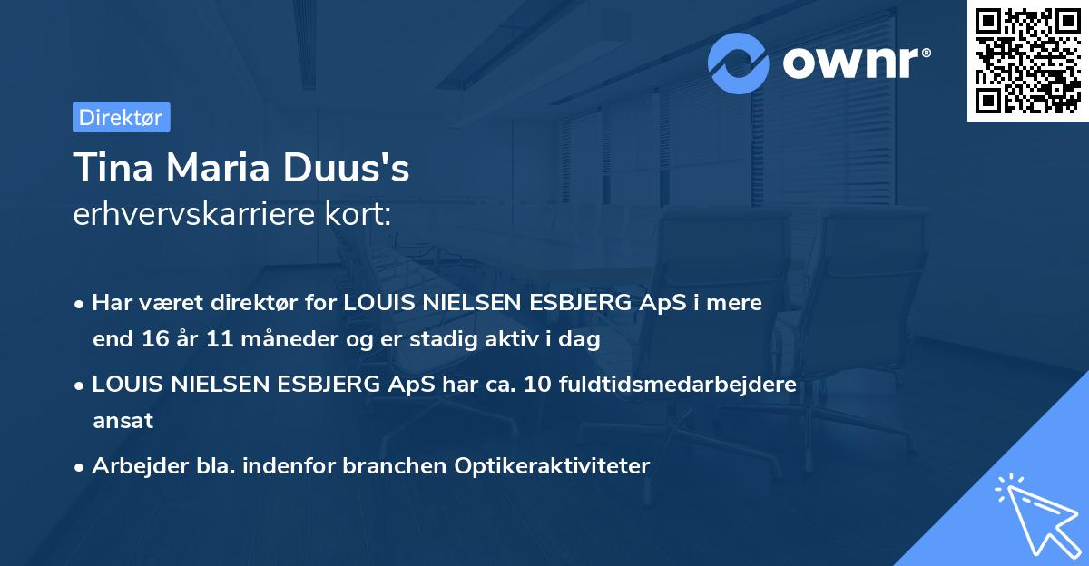 Tina Maria Duus's erhvervskarriere kort