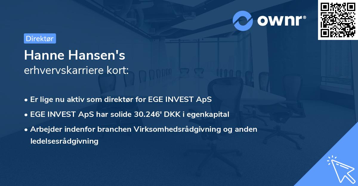 Hanne Hansen's erhvervskarriere kort