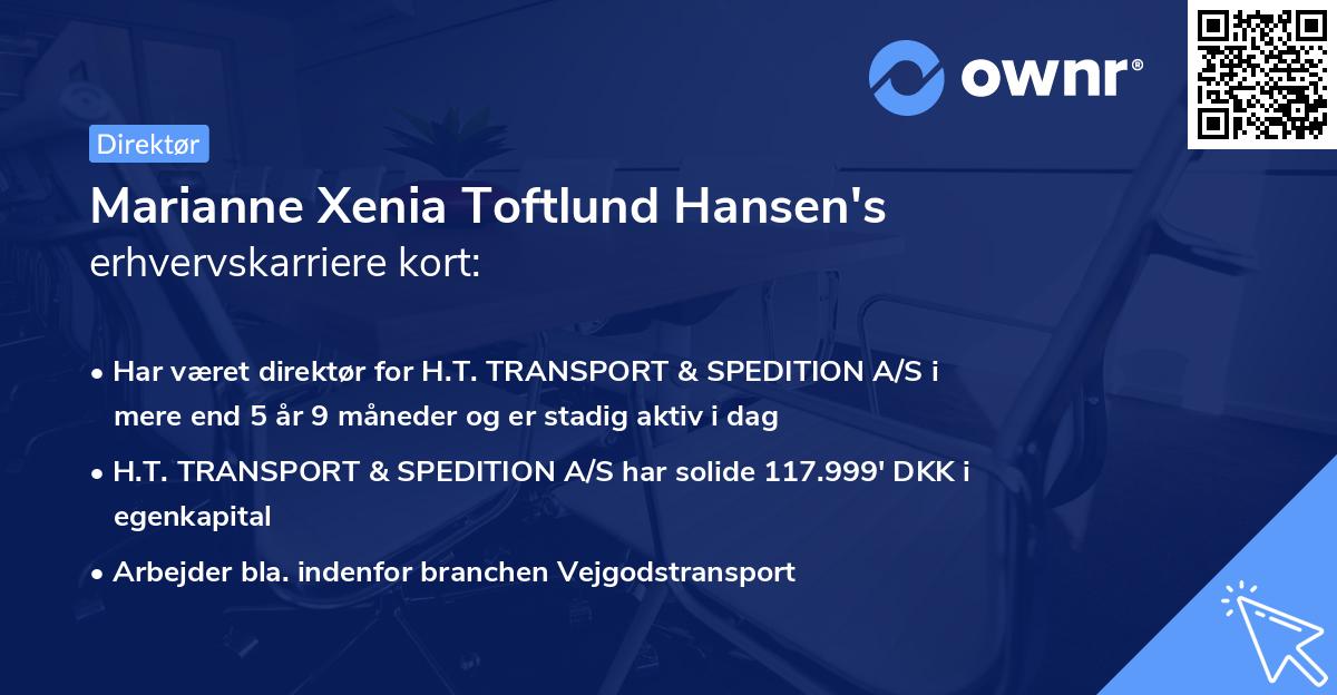 Marianne Xenia Toftlund Hansen's erhvervskarriere kort