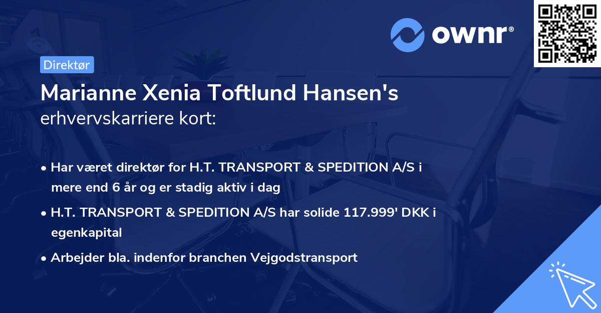 Marianne Xenia Toftlund Hansen's erhvervskarriere kort