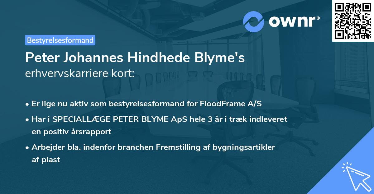 Peter Johannes Hindhede Blyme's erhvervskarriere kort